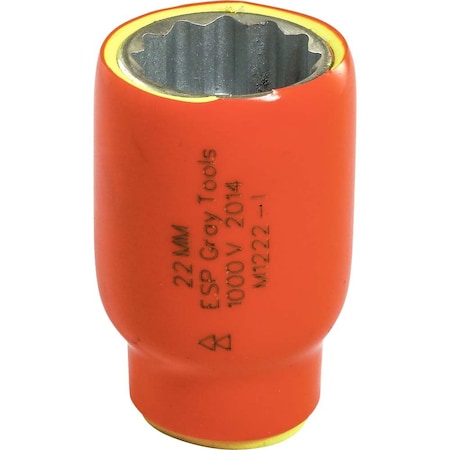Gray Tools 22mm X 1/2" Drive, 12 Point Standard Length, 1000V Insulated M1222-I